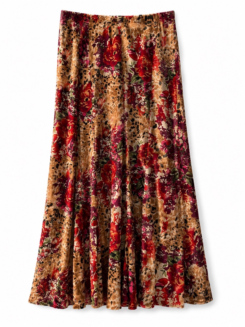 White Stag Red and Tan Floral A-Line Maxi Skirt